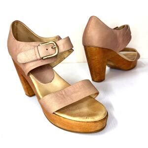 RACHEL COMEY Platform Sandals‎ Size 9 Leather Wood Boho Bohemian Festival Casual